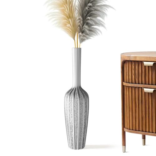Elegant Silver Floor Vase - 23.62 Inch Tall Decorative Vase for Dried Flowers & Home Décor, Resin Tall Floor Vase