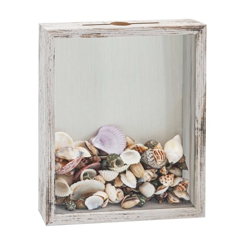 FramePro Small Shadow Box Seashell Collection White 8x10 Top Loading Display Case Frame with Slot, Movie Travel Sporting Events Concert Ticket Stubs Drink Beer Caps Memory Keepsake Box - color: White, size: 8x10