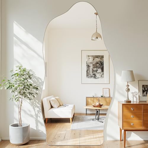 Antok Irregular Full Length Mirror, 81"x41" Asymmetrical Floor Mirror with Stand, Standing Hanging Leaning Irregular Mirrors for Bedroom Living Room Entryway, Cloud Shaped, Silvery - color: Silver, size: 81"L x 41"W, style: Cloud Shaped Style