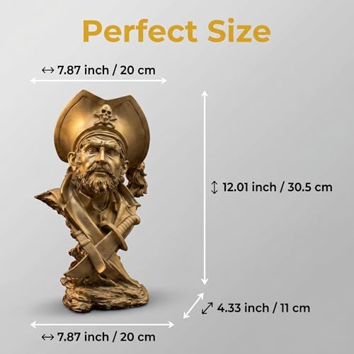 H&W Golden Pirate Figurines - Buccaneer Francis Drake Statue Decoration - color: Pirate-golden