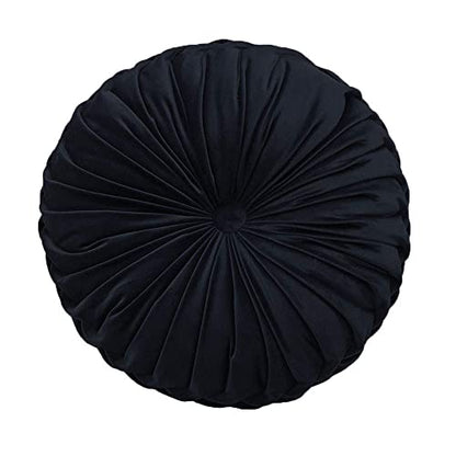 Teieas Round Throw Pillow Velvet Pleated Round Pillow Cushion - color: Black
