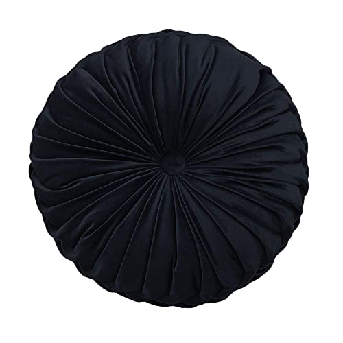 Teieas Round Throw Pillow Velvet Pleated Round Pillow Cushion - color: Black