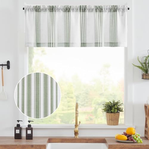 jinchan Linen Balanced Stripe Valances for Window 16 inch,Green,1 Panel - color: Balanced Stripe | Green, size: 50"W x 16"L (Pack of 1)