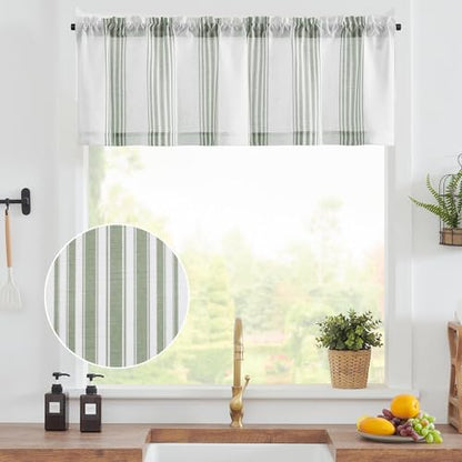 jinchan Linen Balanced Stripe Valances for Window 16 inch,Green,1 Panel - color: Balanced Stripe | Green, size: 50"W x 16"L (Pack of 1)