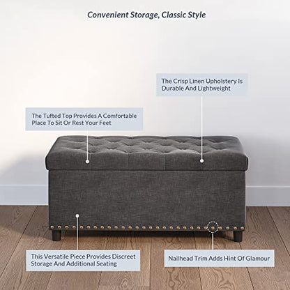 BELLEZE Storage Ottoman, Tufted Ottoman with Close Hinge, Foot Rest for Living Room (Dark Gray, 31 inch) - color: Dark Gray