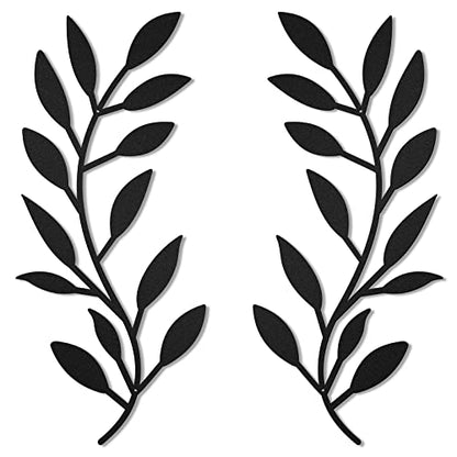 Zhengmy 2 Pcs Metal Tree Leaf Wall Art Vine Olive Branch Decor,Black - color: Black