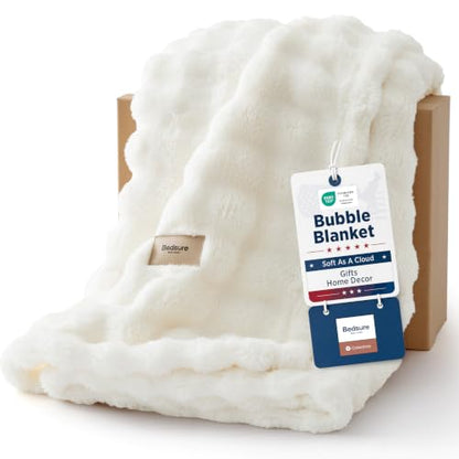 Bedsure Cloud Bubble Blanket, Soft Cozy Throw, Off White, 50"×60" - color: 01 Off White, size: Throw (50" X 60")