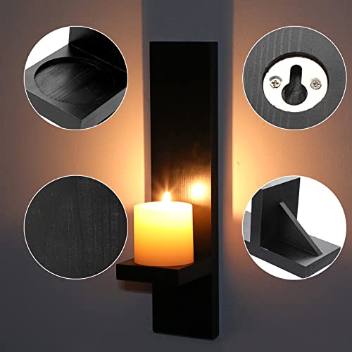 OwnMy 2PCS Wood Wall Candle Sconces Rustic Wall Mount Pillar Candle Sconces - color: Black