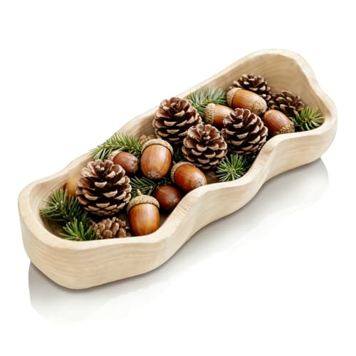 Large Decorative Bowl 16 Inch, Wavy Live Edge Wooden Dough Bowl White