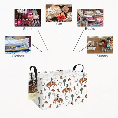 Rectangle Foldable Storage Basket Handles For Home, Cowboy - color: REC-Cowboy