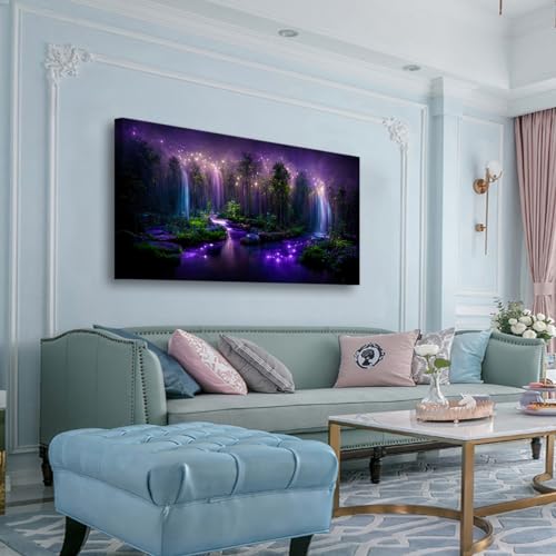Purple Fantastic Wall Art Bedroom Wall Decor Living Room,Canvas Wall Art Office Farmhouse Paintings Artwork Modern Forest Starry Sky Lake Magical Wall Art Prints Pictures 20 * 40inch - color: Purple Fantastic Forest, size: 40"L x 20"W