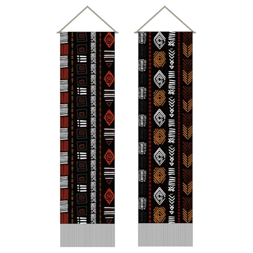 AHANDMAKER 2Pcs African Geometric Tribal Tapestry, African Mud Cloth Wall Hanging Tapestries, Africa Ethnic Tribal Geometric Pattern Long Tapestry with Tassel for Home Office Decoration, 45.7x13 Inch - color: Mixed Color African Geometric Tribal