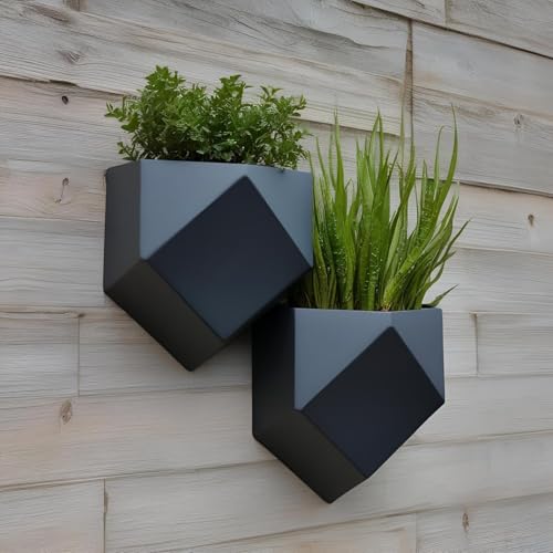 Vertical Garden Wall Planters – 2-Pack Modern Matte Black Geometric Pots for Indoor Plants, Wall Vase, Indoor and Outdoor Use 6"