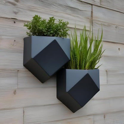 Vertical Garden Wall Planters – 2-Pack Modern Matte Black Geometric Pots for Indoor Plants, Wall Vase, Indoor and Outdoor Use 6"