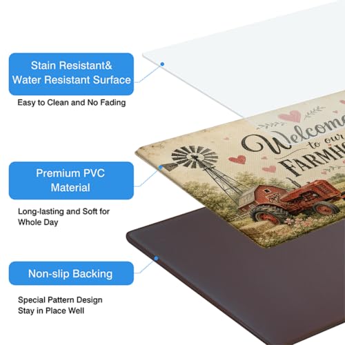 Kitchen Rugs for Floor 2 Pcs Memory Foam Padded Anti Fatigue Kitchen Mat - color: Farmhouse