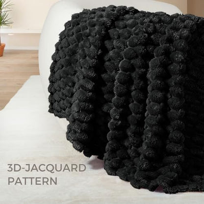 Whale Flotilla Soft 3D Jacquard Fleece Throw Blanket for Couch & Bed, Black - color: Black, size: Throw(50x60 Inch)