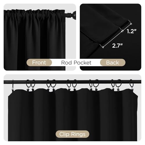 CUCRAF Black Blackout Curtains for Bedroom W52xL72 inch 2 Panels Rod Pocket - color: Black, size: 52"W x 72"L (Pack of 2)