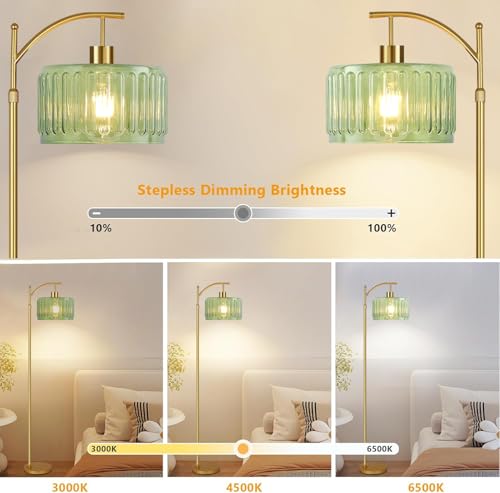QIYIZM Floor Lamp for Living Room,Bedroom,Gold Dimmable Standing Lamp with Remote,Mid Century Modern Brass Tall Lamp Retro Vintage Glass Lamp Floor Light Boho Bohemian - size: Floor Lamp--9