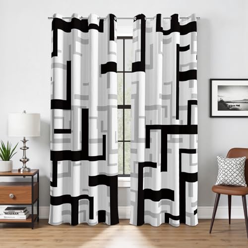 Black and White Modern Blackout Curtains, 52 x 63 Inch, Grommet, 2 Panels - color: P2-black, size: 52"W x 63"L (Pack of 2)