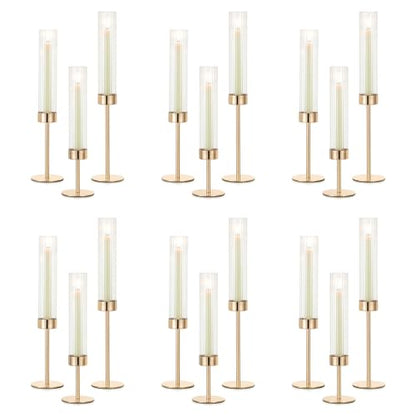 NUPTIO Hurricane Glass Candles Holder, 18 Pcs Gold Taper Candle Holder Bulk - color: Ribbed, size: 18pcs