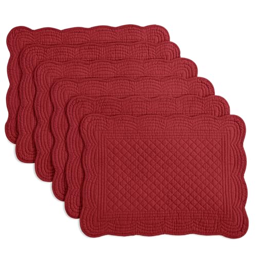 HOMBYS Quilted Placemats Set of 6 Washable-13x18 inches Rectangular Placemats for Kitchen Table-100% Cotton fabric cover and 100% polyester fiber filling Rectangular Table Mats-Cotton (18"x13", Red) - color: Red