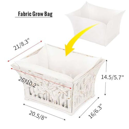 Sungmor Cast Iron Plant Basket with Non-Woven Growing Bag - Rust White - color: Antique White - Rectangle