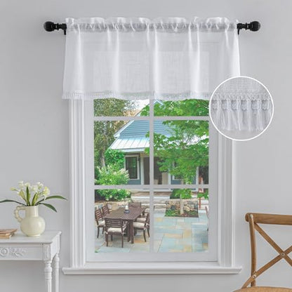 Beda Home Tassel Linen Textured Swag Curtain Valance, White, 52 x 18 in - color: White, size: 52"W x 18"L (Pack of 1)