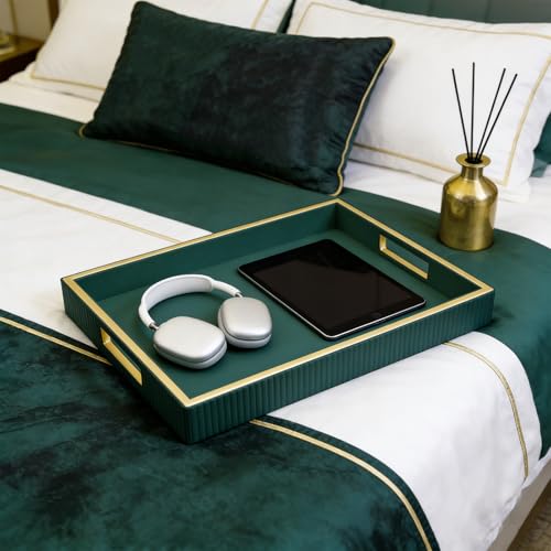 SANZIE Leather Tray Desktop Storage Organizer, Rectangle Valet Tray, Green - color: Green Holder