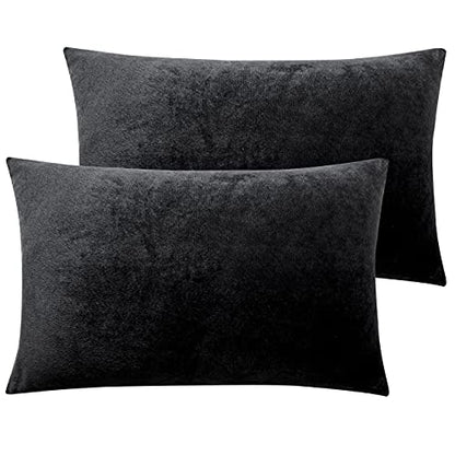 NTBAY Queen Velvet Pillowcases, Set of 2, Zipper, Black - color: Black, size: 30" x 20" (Pack of 2)