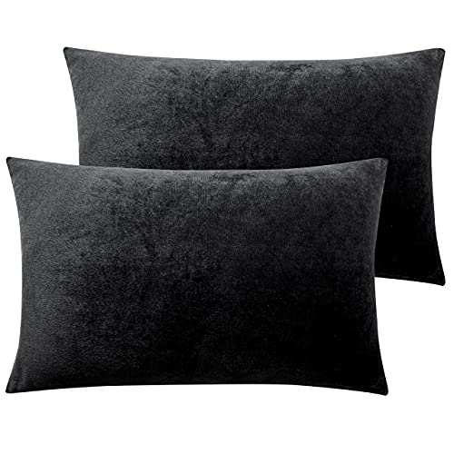 NTBAY Queen Velvet Pillowcases, Set of 2, Zipper, Black - color: Black, size: 30" x 20" (Pack of 2)
