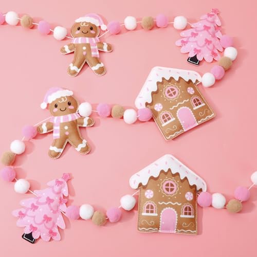 Jansun 8.2 Ft Pink Christmas 3D Felt Garland - color: Pink