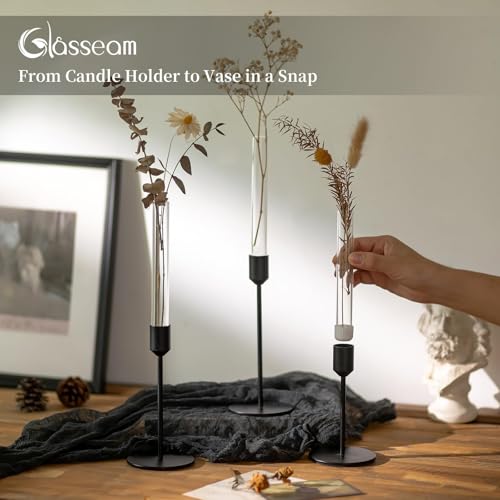Glasseam 6 Pcs Glass Bud vase for Taper Candle Holder, Fit 22mm Candlestick - size: 5.9“ Tall