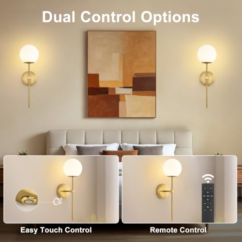 Globe Battery Operated Sconce Set of 2 with Clear Glass Lampshade - color: Gold- Frosted White