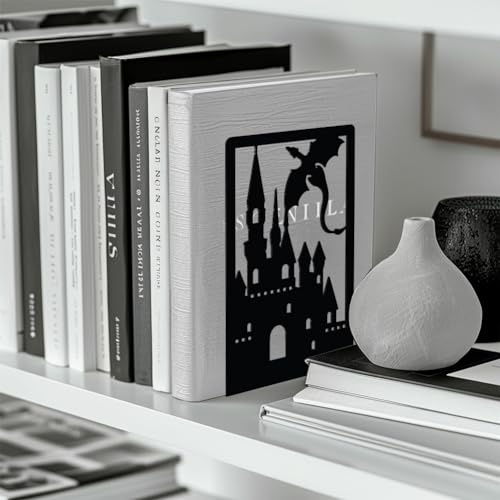 Peacoblue 4.7"x3.5"x7" Metal Bookends, Heavy Duty Book Ends for Shelves - color: Dragon Castle