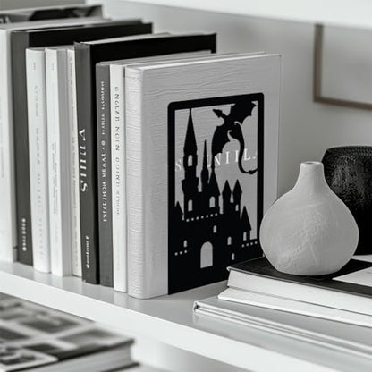 Peacoblue 4.7"x3.5"x7" Metal Bookends, Heavy Duty Book Ends for Shelves - color: Dragon Castle