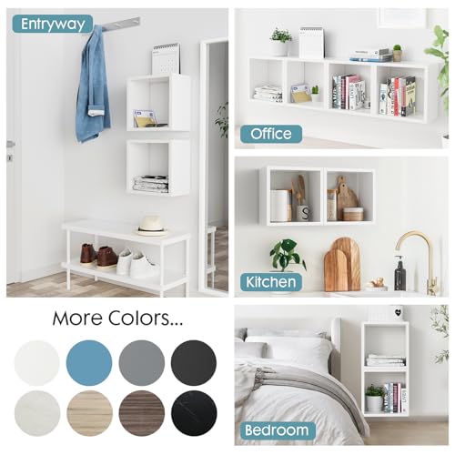 Kaboon Cube Shelves Set2, White Display Shelves Wall Mount 7.75" D x 12.5" W x 12.5" H, (White, Square 2 Cubes) - color: White, size: Square-Set2