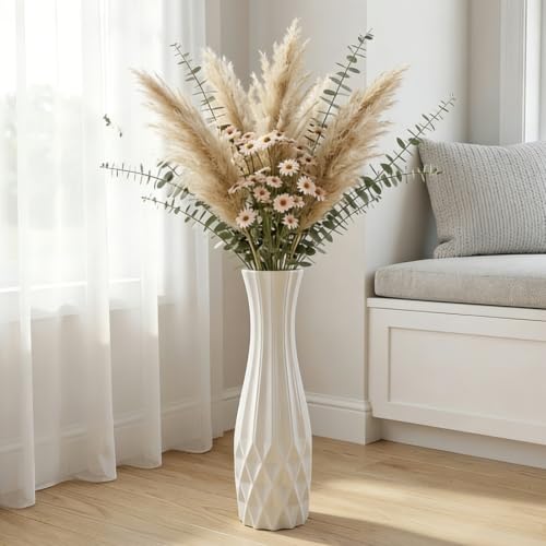 White Tall Ceramic Floor Vase, 17.7 Inch, Flared Geometric Design - color: Shape 2, size: 17.7 Inch