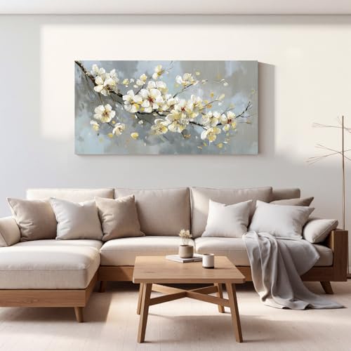 YISXINOAG Beige Flower Floral Wall Art Modern Painting Canvas Print 20"X40" - color: grey beige, size: 40"L x 20"W