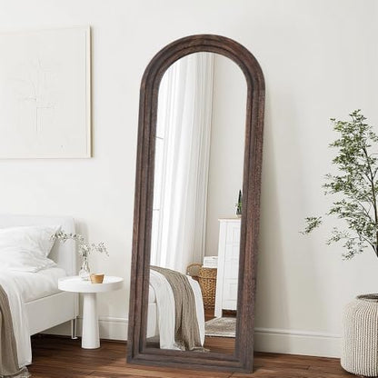 58x22 Arched Full Length Mirror, Solid Wood 3 Layer Frame, Brown - color: Brown-3 Layer-ar Frame, size: 57.9"L x 21.9"W