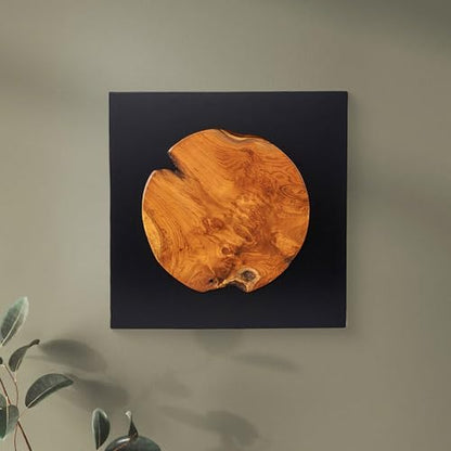 Warmaxx Teak Wood Wall Art Décor Square 17" Live Edge Slice Round Pattern - color: Natural Brown-5