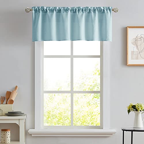 Melodieux Blue Semi Sheer Curtain Valance for Kitchen Cafe Small Windows Linen Look Rod Pocket, 52 by 18 Inch, 1 Panel - color: Blue, size: 52"W x 18"L (Pack of 1)