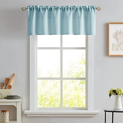 Melodieux Blue Semi Sheer Curtain Valance for Kitchen Cafe Small Windows Linen Look Rod Pocket, 52 by 18 Inch, 1 Panel - color: Blue, size: 52"W x 18"L (Pack of 1)