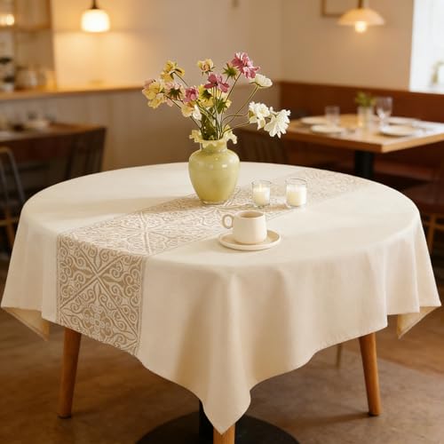 Square Linen Tablecloth Luxury Totem Spillproof Cloth, 55x55 Inch - color: Beige Nel, size: 55"x55"fits 4 seats (table length 31"-37")