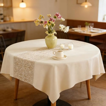 Square Linen Tablecloth Luxury Totem Spillproof Cloth, 55x55 Inch - color: Beige Nel, size: 55"x55"fits 4 seats (table length 31"-37")