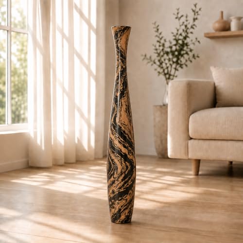 Leewadee Large Brown Light Brown Home Decor Floor Vase – Wooden 34 inches Tall Farmhouse Decor Flower Holder for Fake Plant and Pampas Grass - color: Brown, Light Brown, size: 34 inches
