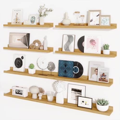 Picture Ledge Shelf, Floating Shelves for Wall Decor, Oak, Set of 6, 55'' - color: Oak, size: 55 inch