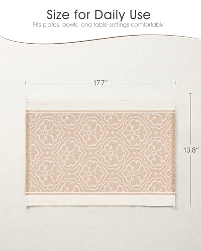 Placemats Set of 6, 13.8 x 17.7 Inch, Polyester, Jacquard Woven - color: Polyester-13.8 X 17.7inch-light Beige