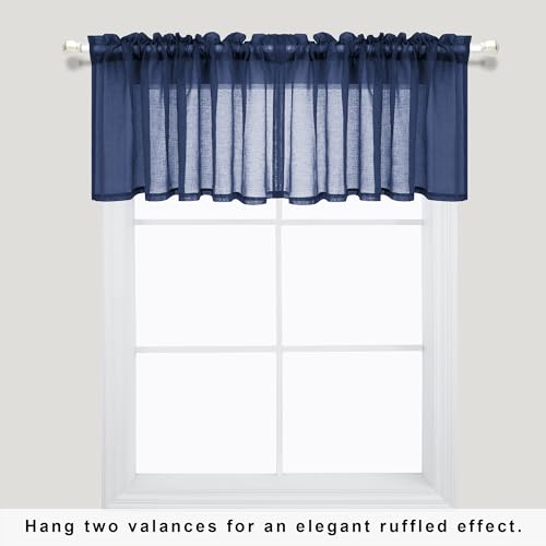 KOUFALL Navy Blue Valances for Windows,Sheer Linen Look Valance Curtains for Kitchen Bathroom,Dark Blue - color: Navy Blue