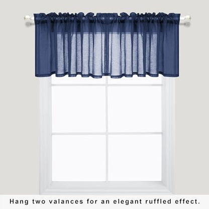 KOUFALL Navy Blue Valances for Windows,Sheer Linen Look Valance Curtains for Kitchen Bathroom,Dark Blue - color: Navy Blue