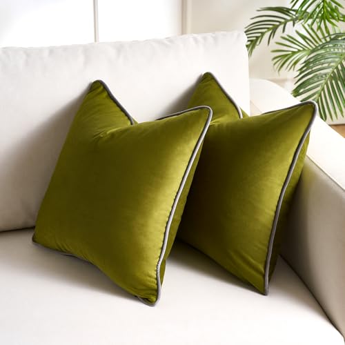 Olive Green Pillow Covers Spring Summer Decorations for Home Living Room Couch Throw Pillow Cases 18x18 for Sofa Cushions Velvet Decorative Colorful Covers for Modern Home Decor Moss Green Set of 2 - color: Olive Green, size: 18" x 18" (Pack of 2)